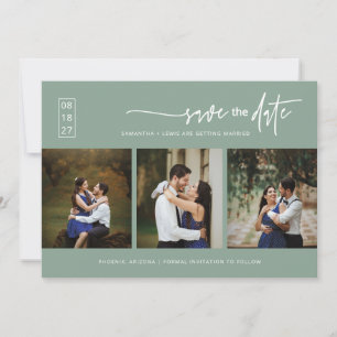 Elegant Sage Green Save the Date QR Code Foto Kaart