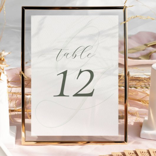 Élégant Sage Green Script Mariage Numéro de table