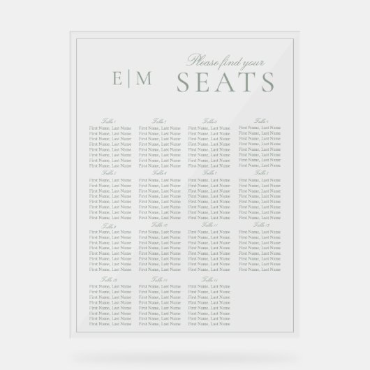 Élégant Sage Green Script Monogramme Siège Mariage (Recto)