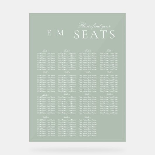 Élégant Sage Green Script Monogramme Siège Mariage (Recto)
