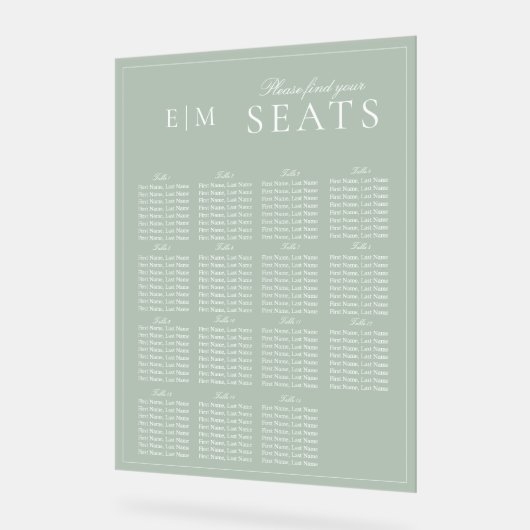 Élégant Sage Green Script Monogramme Siège Mariage (Angle)