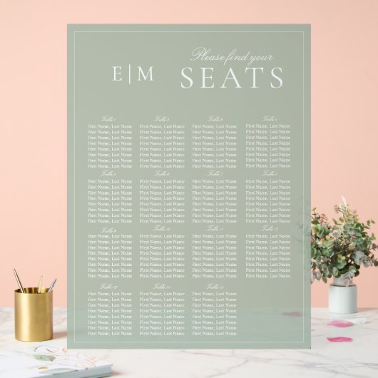 Élégant Sage Green Script Monogramme Siège Mariage (Mariage)