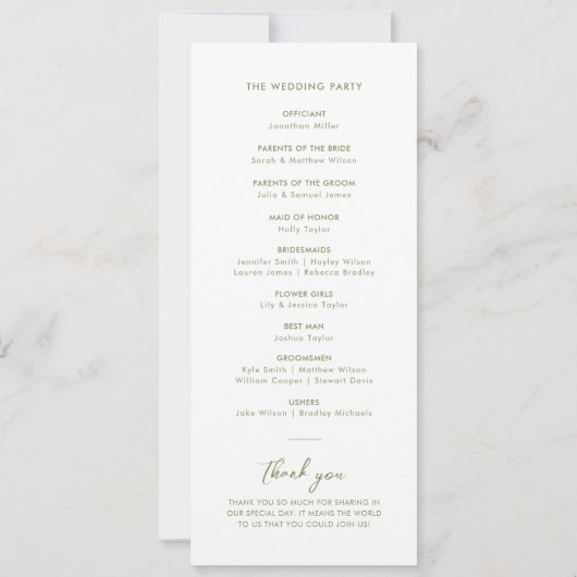 Élégant Sage Green Script Programme de mariage min (Dos)