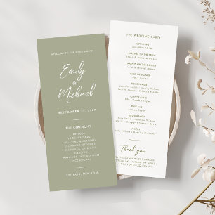 Élégant Sage Green Script Programme de mariage min