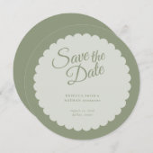 Elegant Sage Green Script Scallop Weddenschap Save The Date (Voorkant / Achterkant)