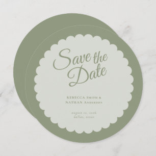 Elegant Sage Green Script Scallop Weddenschap Save The Date