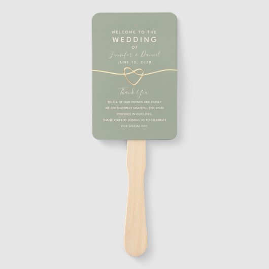 Elegant Sage Green Script Wedding Program Handwaaier (Voorkant)