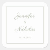 Elegant Sage Green Script Wedding Vierkante Sticker (Voorkant)