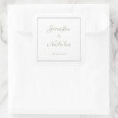 Elegant Sage Green Script Wedding Vierkante Sticker (Tas)