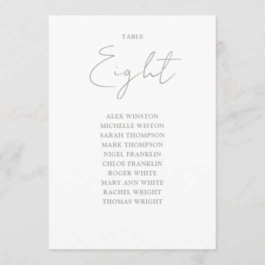 Élégant Sage Green Seing Chart Numéro de table (Devant)