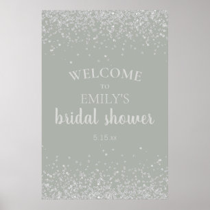 Elegant Sage Green Silver Confetti Vrijgezellenfee Poster