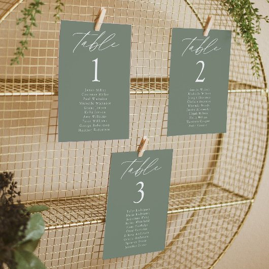 Elegant Sage Green Table Number Seating Chart