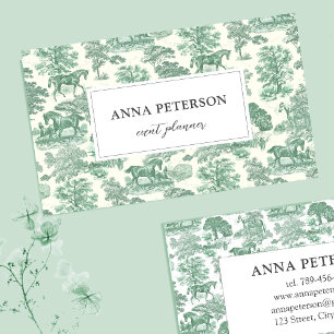 Elegant Sage Green Toile Horse Visitekaartje