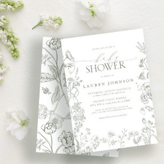Elegant Sage Green Victoriaans Floral Baby shower Kaart