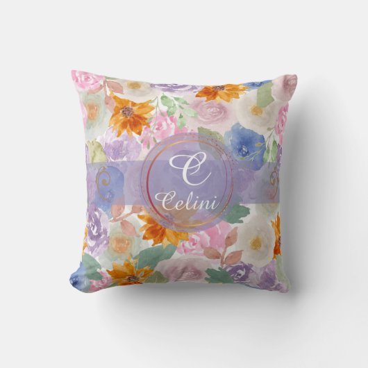 Elegant Sage Green Waterverf Floral Roos Pattern Kussen (Voorkant)