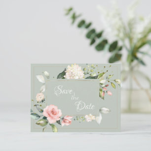 Elegant Sage Green Waterverf Floral Wedding Briefkaart