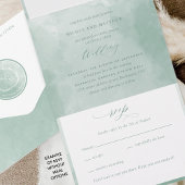 Elegant Sage Green Waterverf Monogram Weddenschap  All In One Uitnodiging