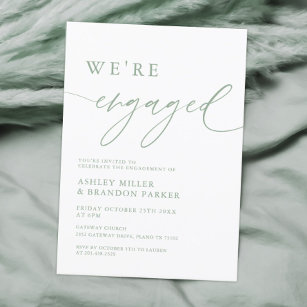 Elegant Sage Green We re Engaged Engagement Party Kaart