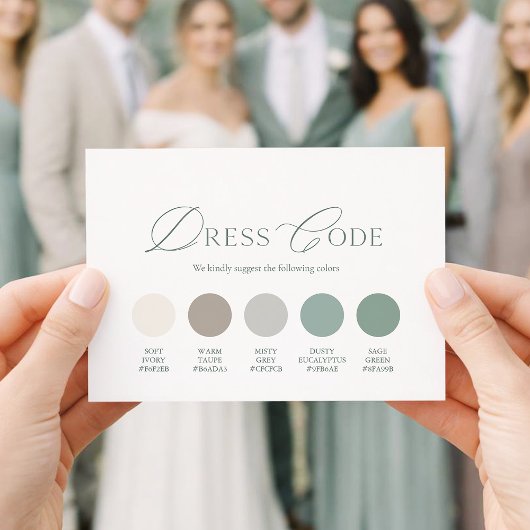 Elegant Sage Green Wedding Dress Code Card Kaart