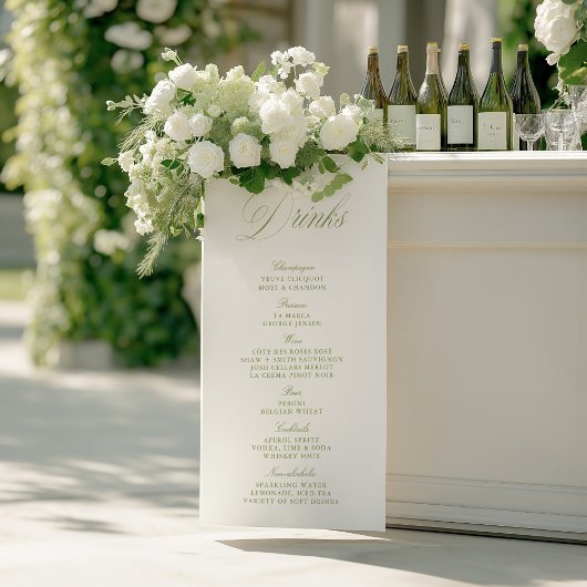 Elegant Sage Green Wedding Drinks Bar Menu Banner Poster