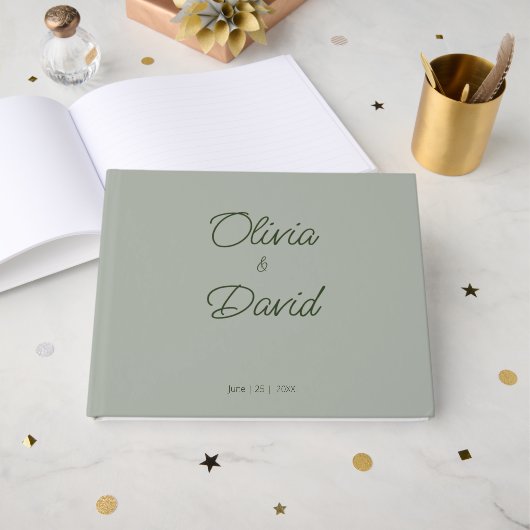 Elegant Sage Green Wedding Gastenboek (Voorkant open)