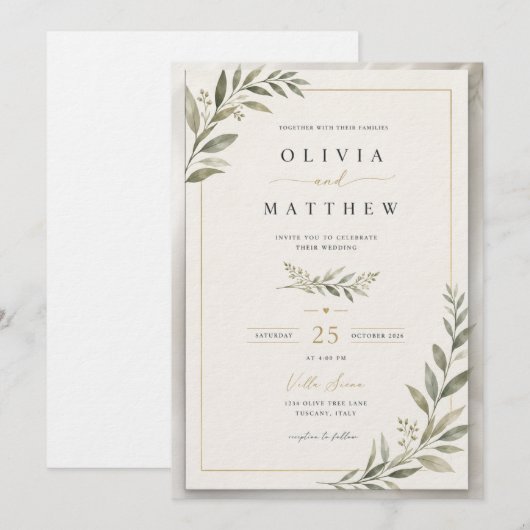 Elegant Sage Green Wedding Invitation | Minimalist (Devant / Derrière)