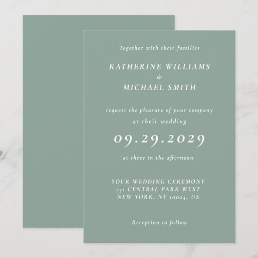 Elegant Sage Green Wedding Invitations (Devant / Derrière)