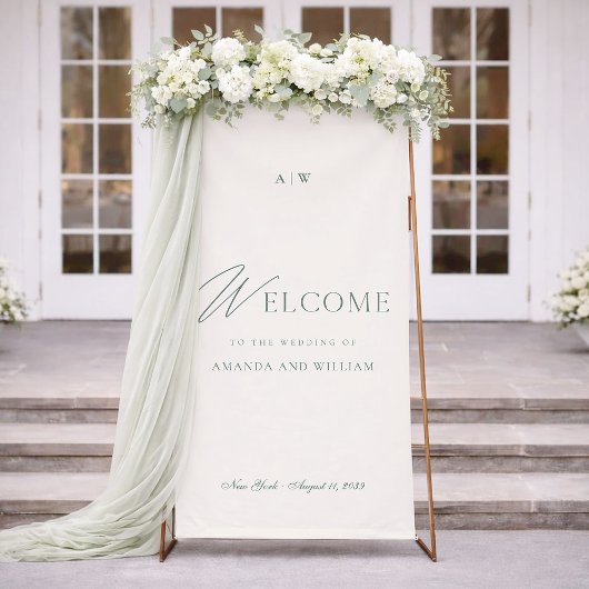 Elegant Sage Green Wedding Welcome Sign Spandoek