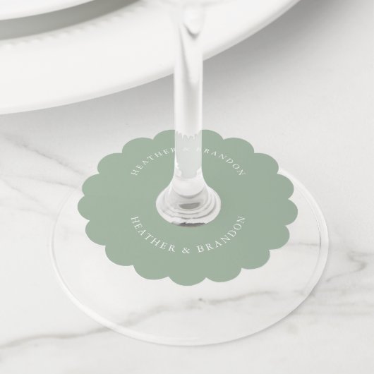 Elegant Sage Green Wedding Wijnglaslabel (Dichtbij)