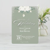 Elegant Sage Green White Floral Wedding Invitation (Debout devant)