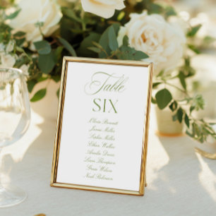 Elégant Sage Green & White Mariage Numéro de table