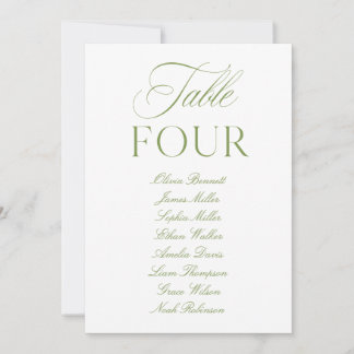 Elégant Sage Green & White Mariage Numéro de table