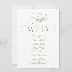 Elégant Sage Green & White Mariage Numéro de table