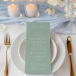 Elégant Sage Green & White Menu Mariage<br><div class="desc">Cette carte mariage, sans effort, apporte une touche raffinée et aérée à votre célébration. Conçu en vert sage doux avec typographie serif minimaliste, il est parfait pour des cérémonies au bord de la plage, des réceptions dans le jardin ou tout événement avec une esthétique détendue et sophistiquée. Personnalisez ce menu...</div>