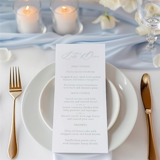 Elégant Sage Green & White Menu Mariage