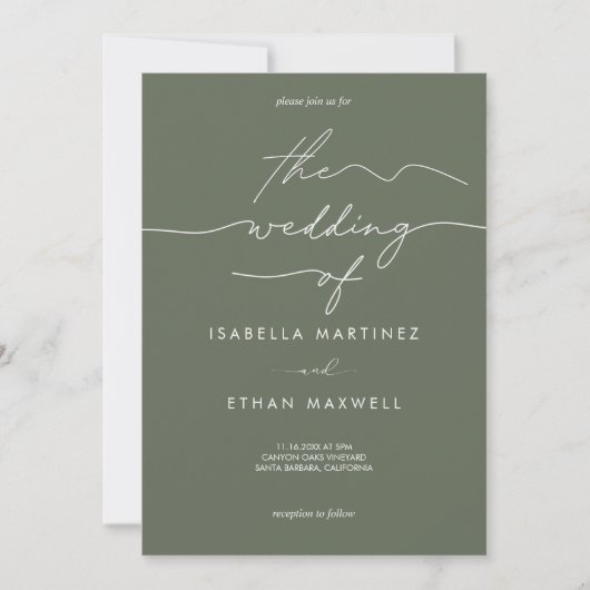 Elegant Sage Green & White Modern Script Wedding Kaart (Voorkant)