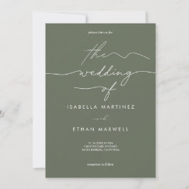 Elegant Sage Green & White Modern Script Wedding  Kaart