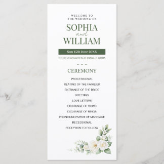 Elegant Sage Green White Rose Floral Wedding Progr Programma