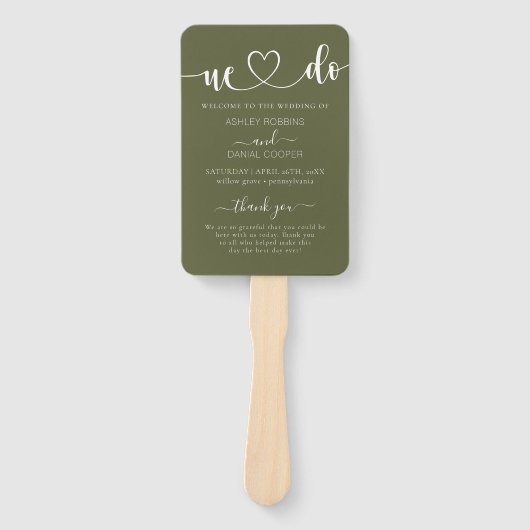 Elegant Sage Green Wij Doen Huwelijksprogramma Han Handwaaier (Voorkant)