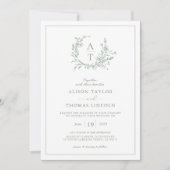 Elegant Sage Green Wildflower Crest Wedding Kaart (Voorkant)