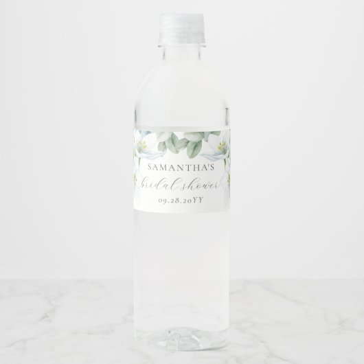 Elegant Sage Greenery Chocolate Snoep Favors Waterfles Etiket (Voorkant)
