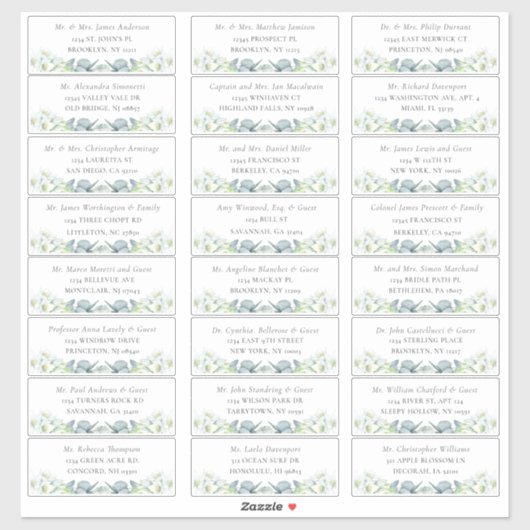 Elégant Sage Greenery Étiquettes de adresse invité (Feuille)