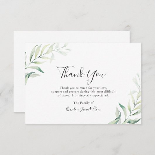 Elegant Sage Greenery Eucalyptus Funeral Bedankkaart (Voorkant / Achterkant)