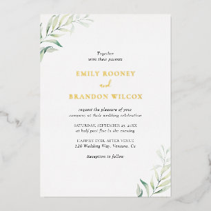 Elegant Sage Greenery Eucalyptus Wedding Gold Folie Uitnodiging