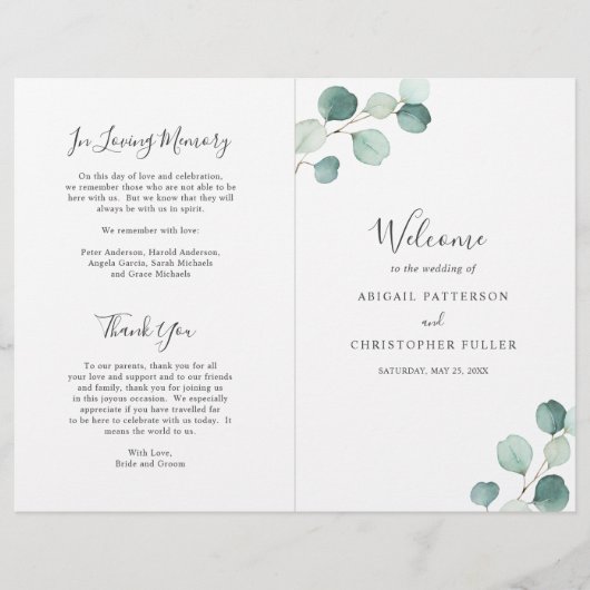 Elegant Sage Greenery Eucalyptus Wedding Programme (Voorkant)