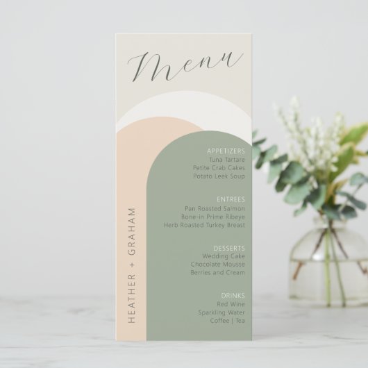Elegant Sage Groen Bruiloft Menu (Staand voorkant)