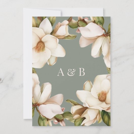 Elegant Sage Groen en Wit Bloemen Bruiloft Kaart (Achterkant)