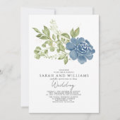 Elegant Sage Groen Marine Blauw Bloemen Boho Bruil Kaart (Voorkant)