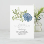 Elegant Sage Groen Marine Blauw Bloemen Boho Bruil Kaart (Staand voorkant)