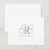 Elegant Sage Groen Monogram Platte Nota Kaart Notitiekaartje (Voorkant / Achterkant)